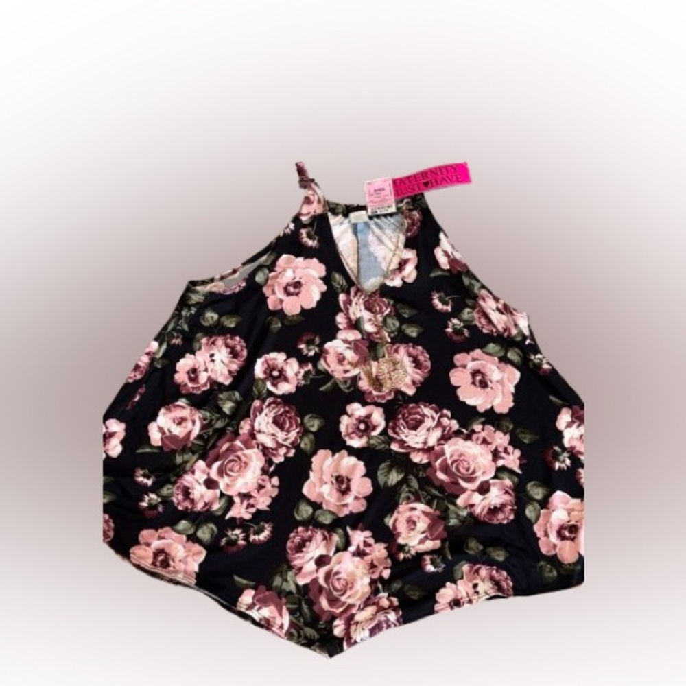 Women's Floral Black and Pink Top